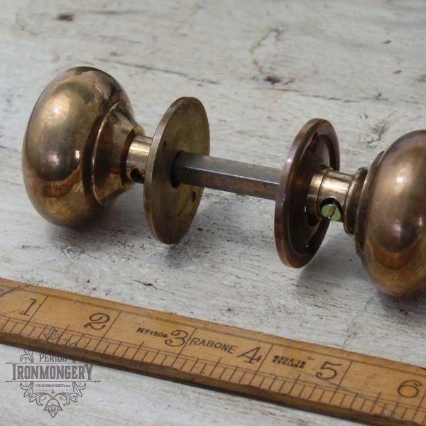 Cottage Door Knob Set Hollow Natural Antique Brass 55mm Diameter