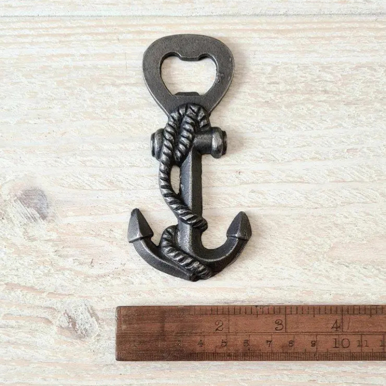 Anchor shaped cast iron hand held bottle opener