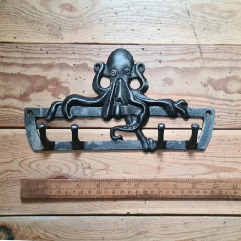 Coat Hook Rail OCTOPUS 4 Hooks Cast Antique Iron