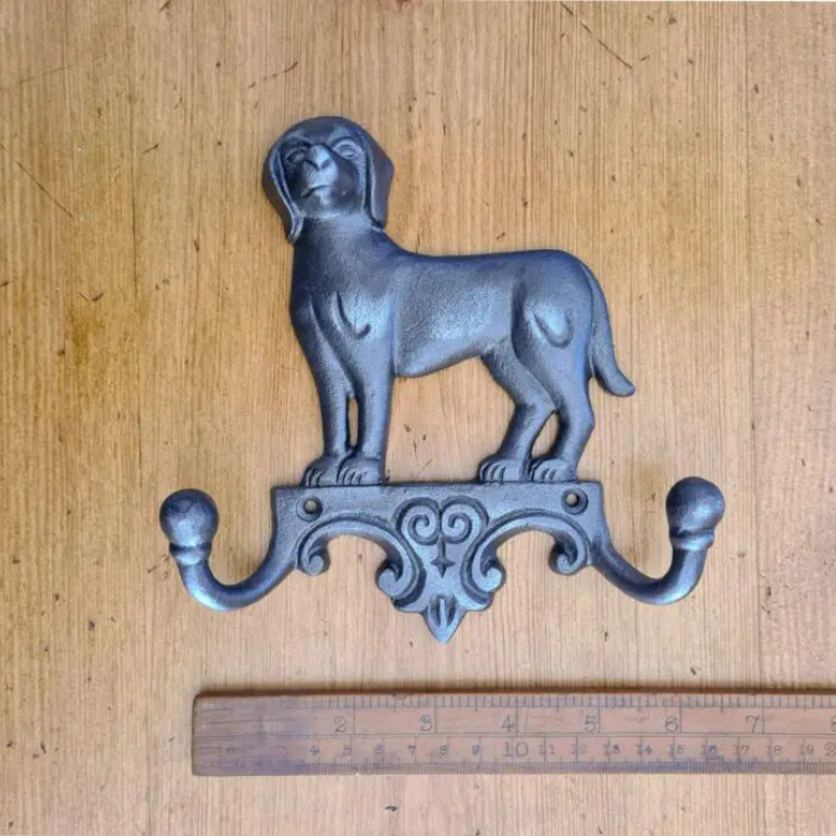 Coat Hook Double ST BERNARD DOG Cast Antique Iron 160 x 170mm