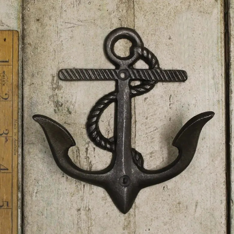 Coat Hook Double ANCHOR Rope Design Antique Iron