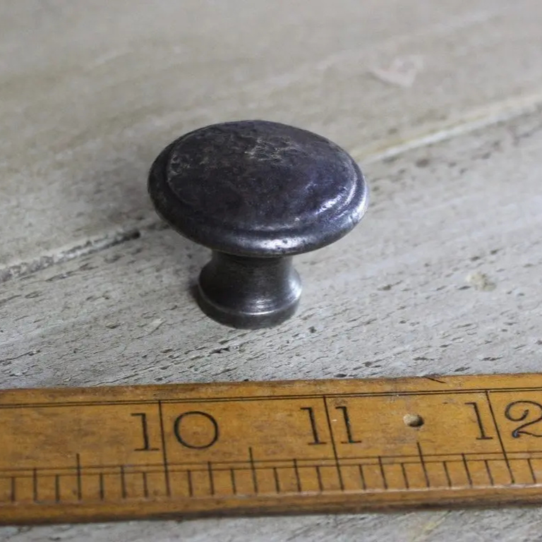 Hammered Button Top Knob Cast Waxed Antique Iron 32mm Diameter
