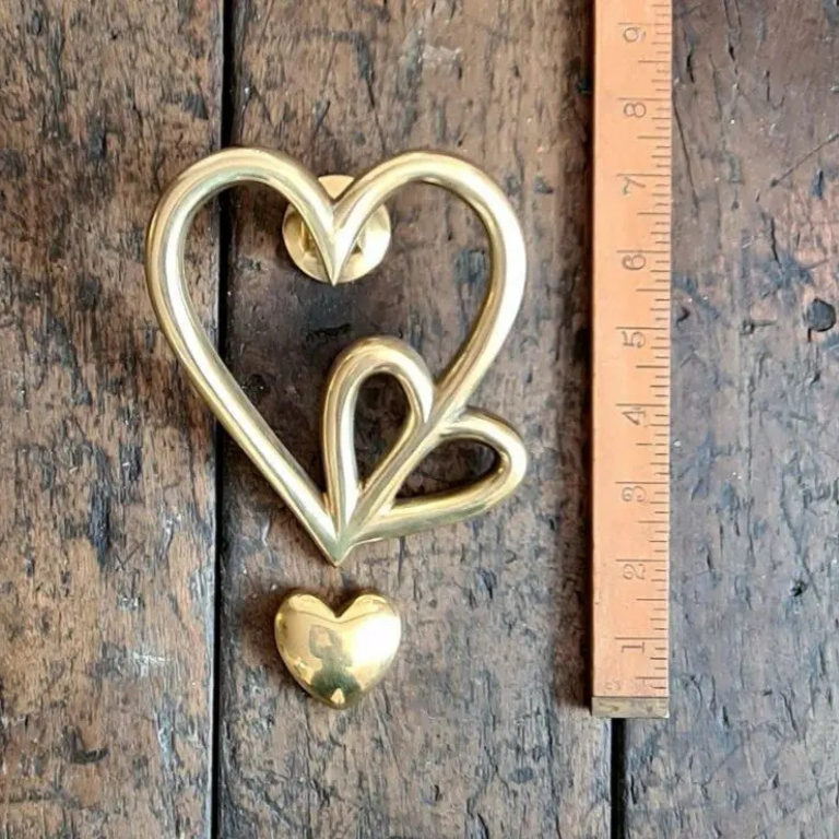 Door Knocker DOUBLE LOVE HEART Solid Brass