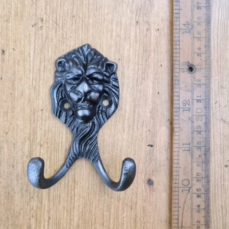 Coat Hook Double LION FACE Cast Antique Iron