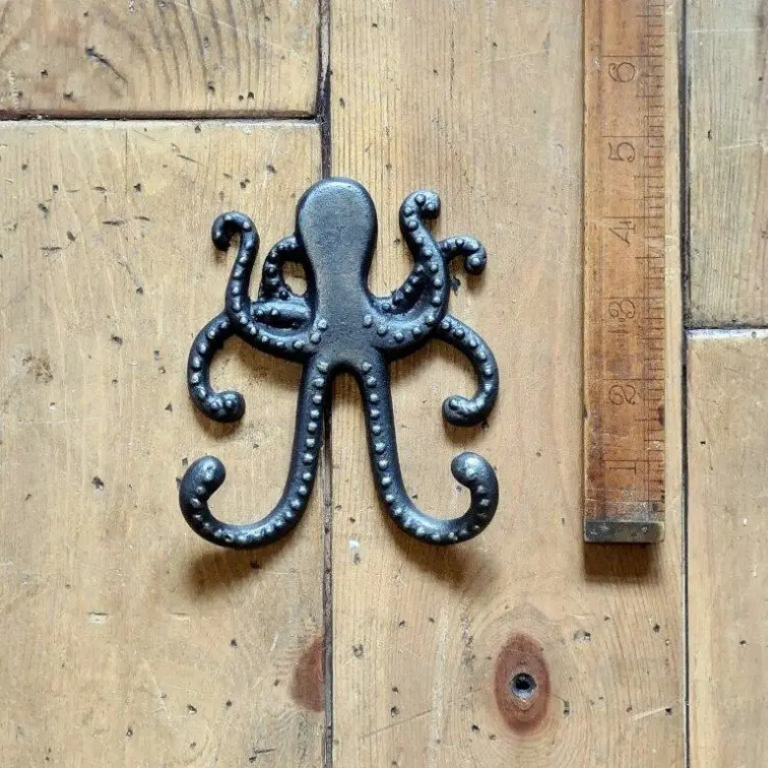 Double Robe Hooks SQUID Cast Antique Iron 135mm x 85mm