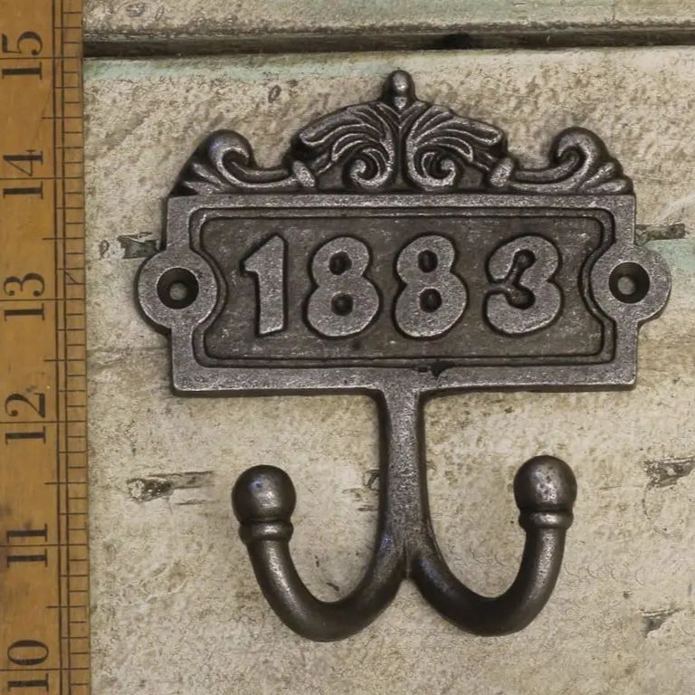 Plaque Robe Hook Double 1883 Antique Iron 110mm x 130mm